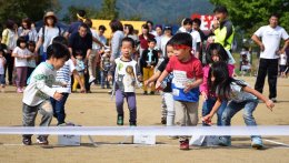 運動会園児のおやつ拾いの写真