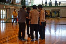 試合前には気合を入れて！